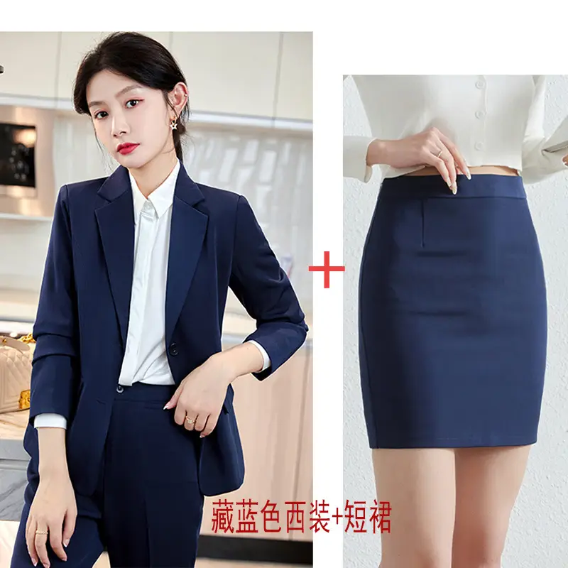 Women Navy Blue Suit Summer Office Dress - Image 10