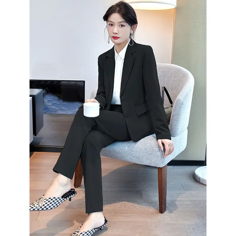 Women Navy Blue Suit Summer Office Dress - Image 11