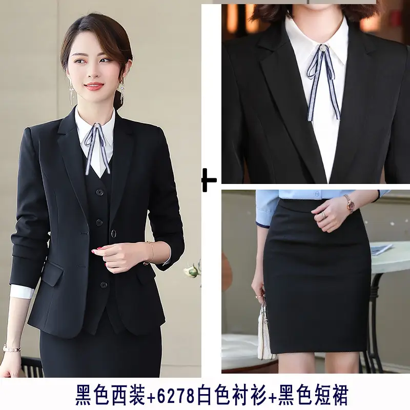 Women Navy Blue Suit Summer Office Dress - Image 2