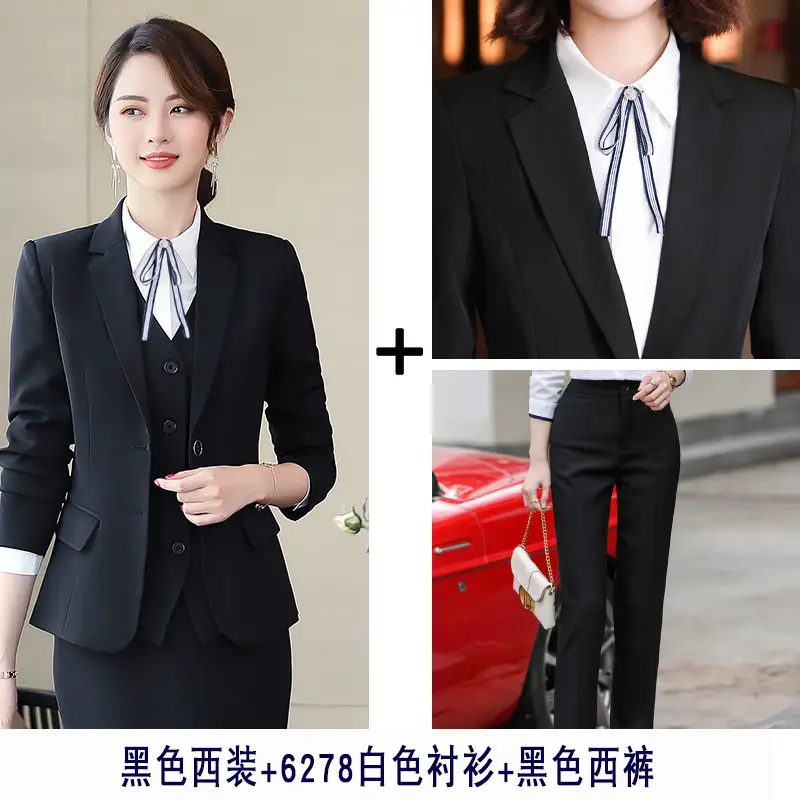 Women Navy Blue Suit Summer Office Dress - Image 3
