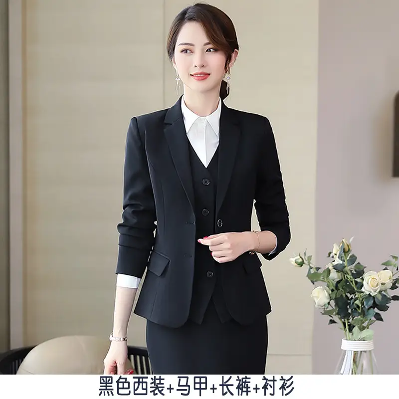 Women Navy Blue Suit Summer Office Dress - Image 4