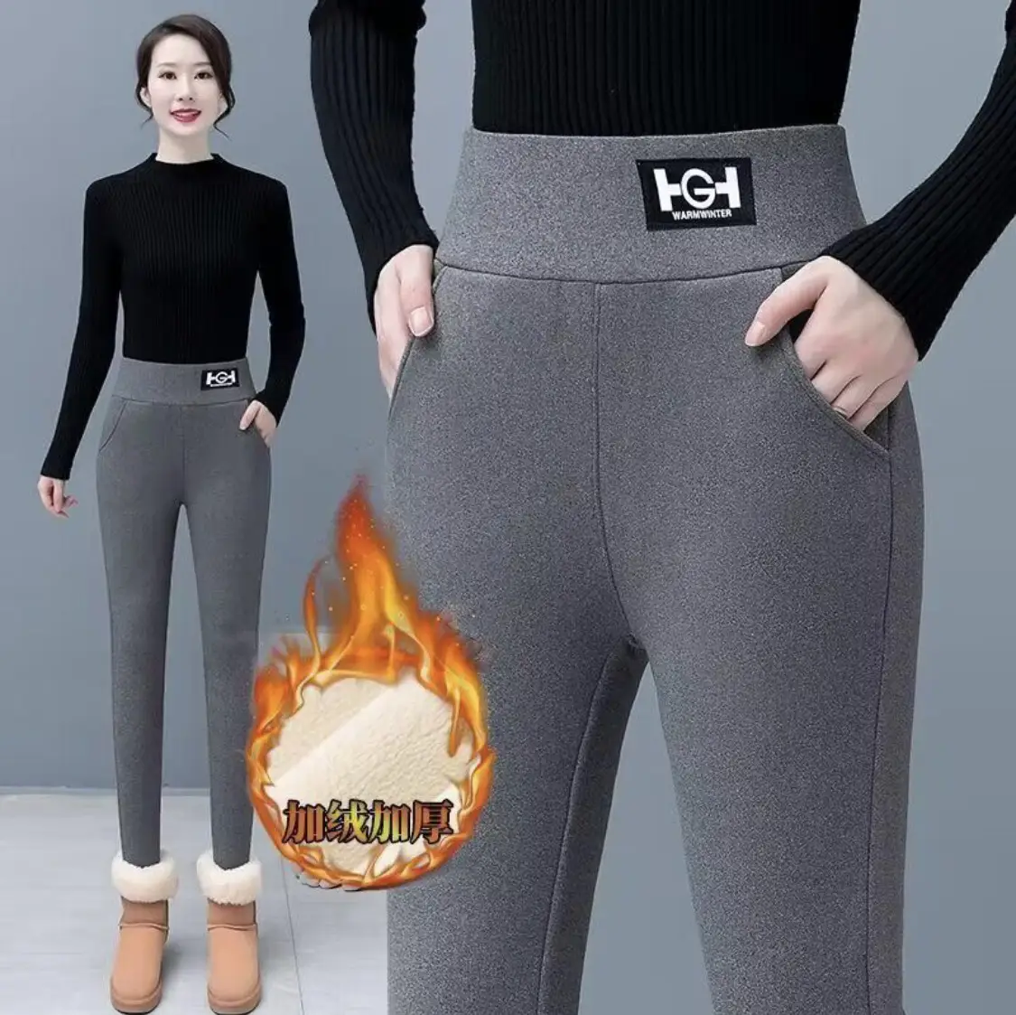 Women Thick Fleece Leggings Black Winter Warm 2026 - Image 3