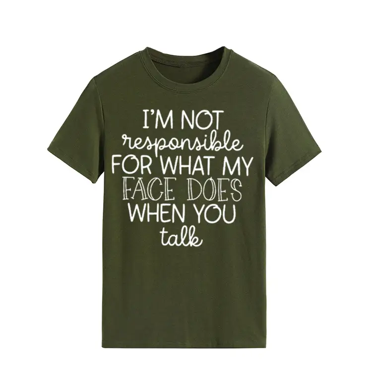 Women's Green T-Shirt "I'm Not Responsible" Round Neck Short Sleeve - Image 10