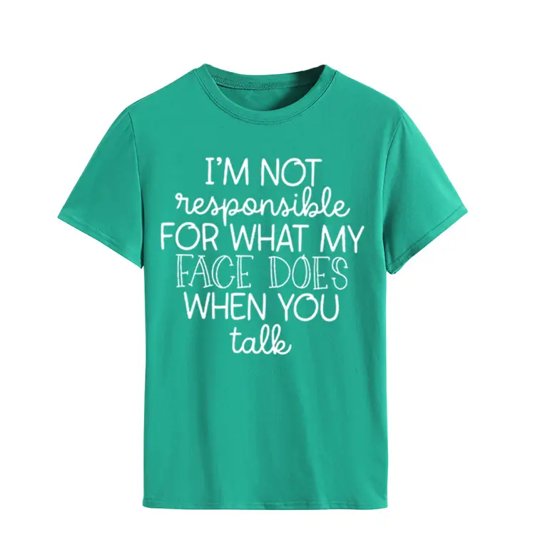 Women's Green T-Shirt "I'm Not Responsible" Round Neck Short Sleeve - Image 21
