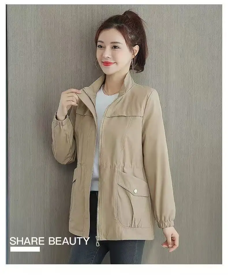 Women's 2025 Slimming Cardigan Coat with Stand Collar Beige - Image 3