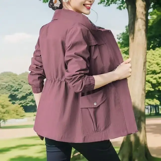 Women's 2025 Slimming Cardigan Coat with Stand Collar Beige - Image 5