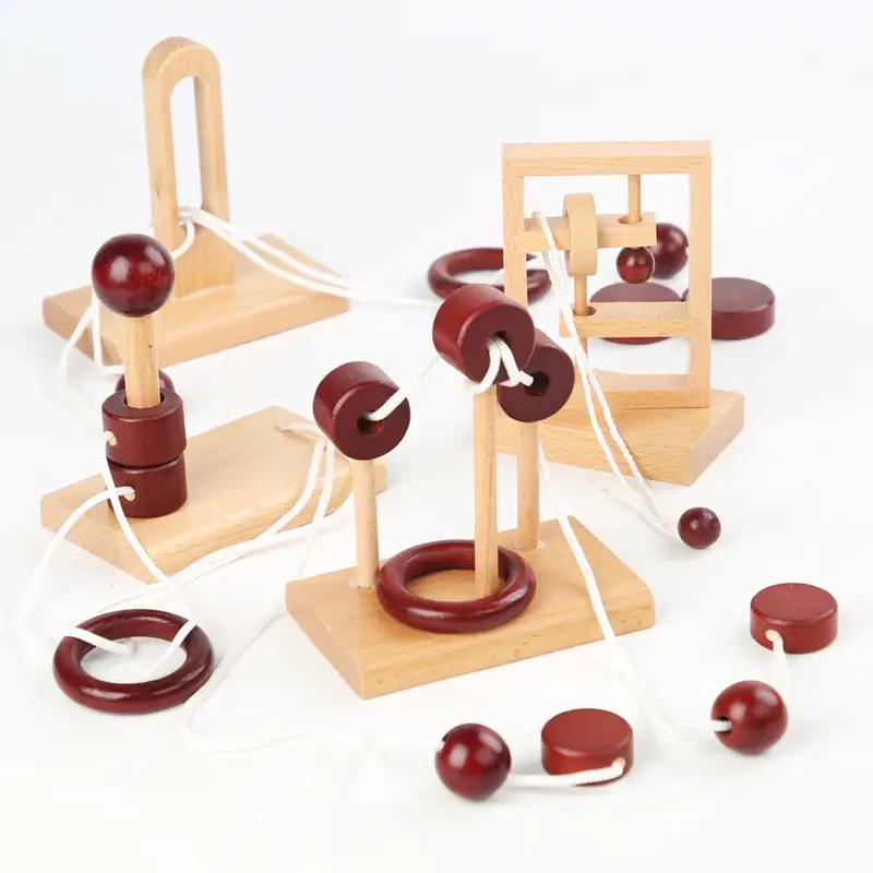 Children's Wooden Unlocking Toy Three-Brothers Ring Solving Set - Image 6