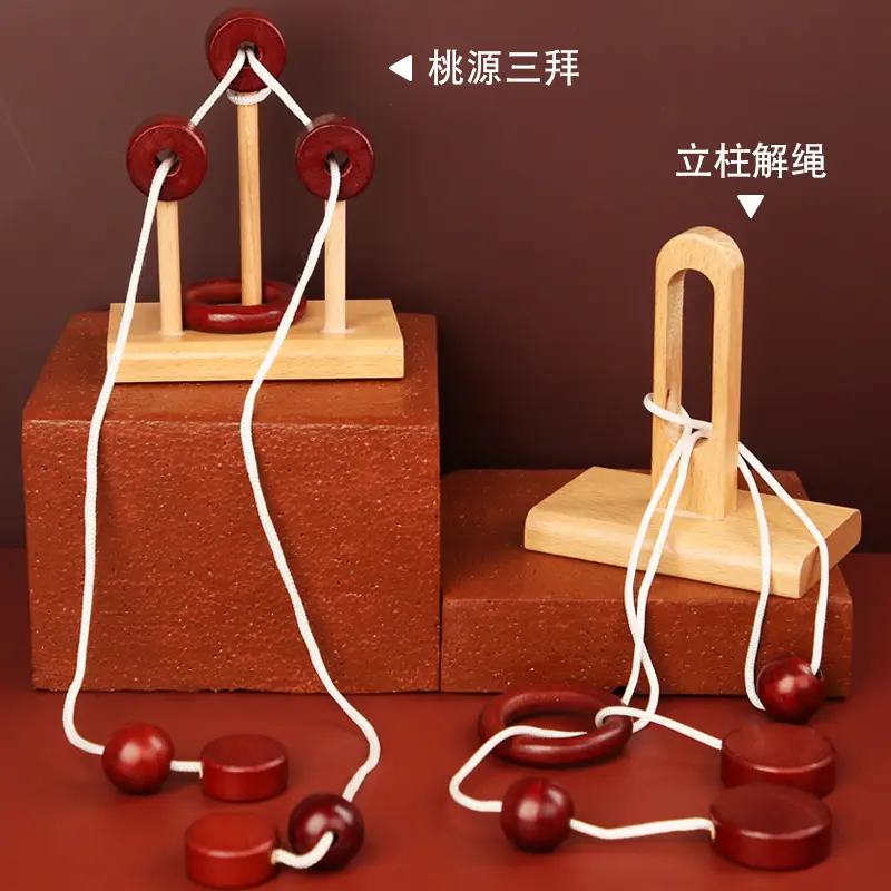 Children's Wooden Unlocking Toy Three-Brothers Ring Solving Set - Image 8