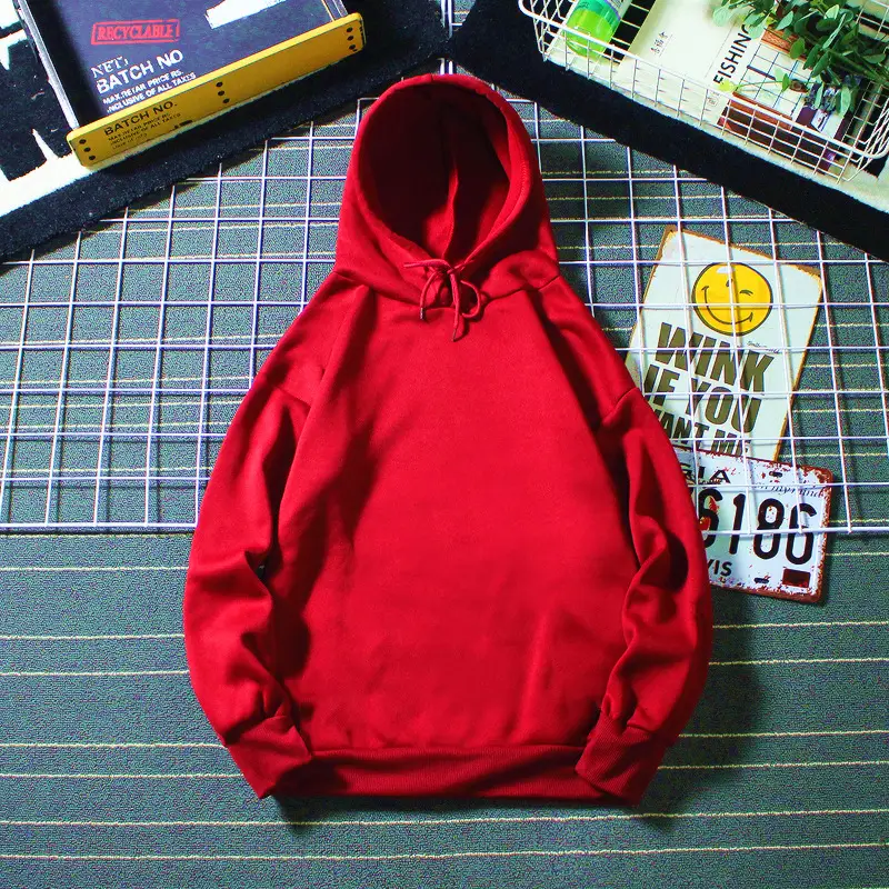 Men's White Hooded Sweatshirt Winter No Pocket - Image 4