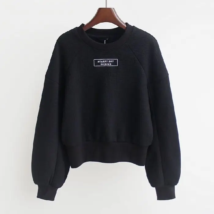 Women Black Long Sleeve Sweatshirt with Lace-Up Drawstring - Image 4