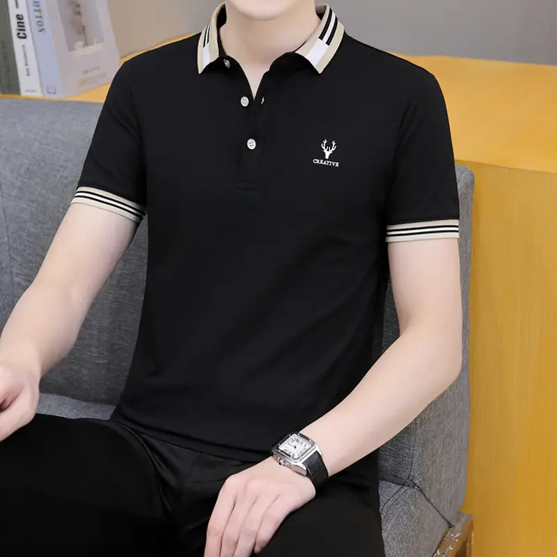 2025 Men's Light Blue Korean Polo T-Shirt Short Sleeve - Image 26