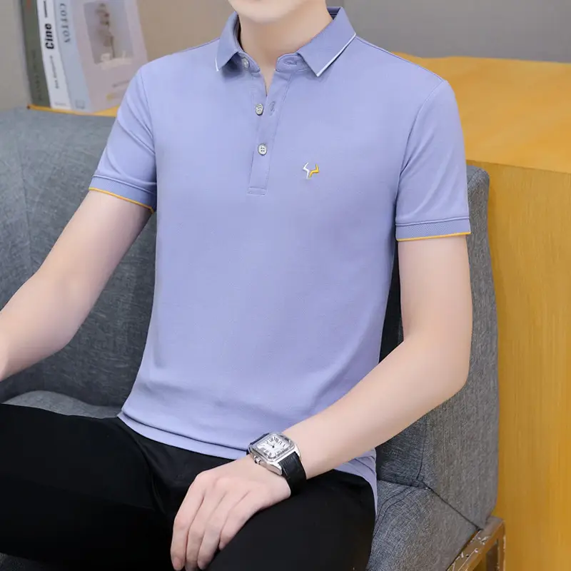 2025 Men's Light Blue Korean Polo T-Shirt Short Sleeve - Image 28