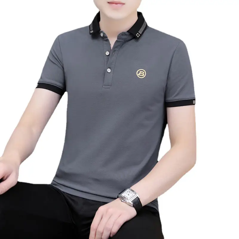 2025 Men's Light Blue Korean Polo T-Shirt Short Sleeve - Image 29