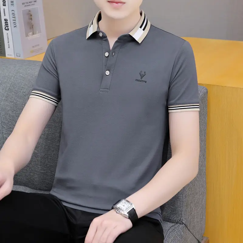 2025 Men's Light Blue Korean Polo T-Shirt Short Sleeve - Image 10