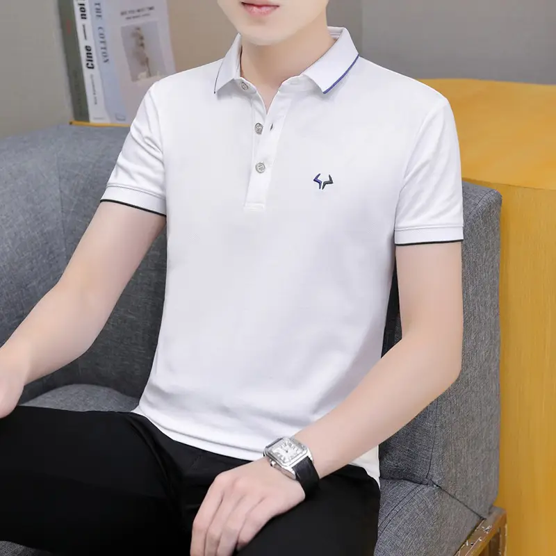 2025 Men's Light Blue Korean Polo T-Shirt Short Sleeve - Image 11