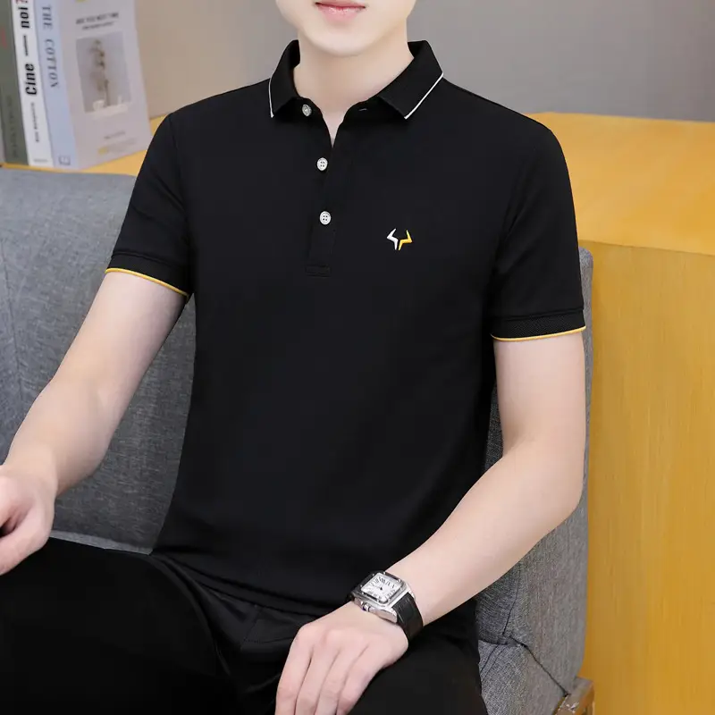 2025 Men's Light Blue Korean Polo T-Shirt Short Sleeve - Image 12