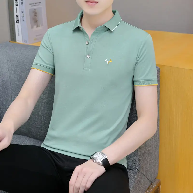 2025 Men's Light Blue Korean Polo T-Shirt Short Sleeve - Image 14