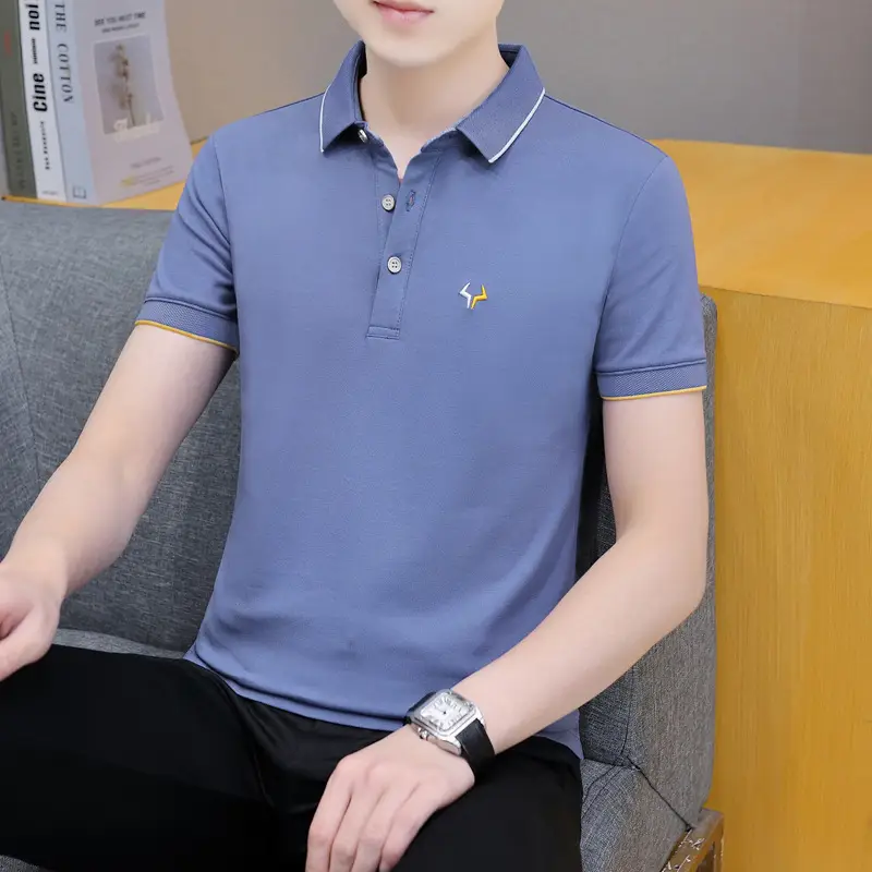 2025 Men's Light Blue Korean Polo T-Shirt Short Sleeve - Image 15