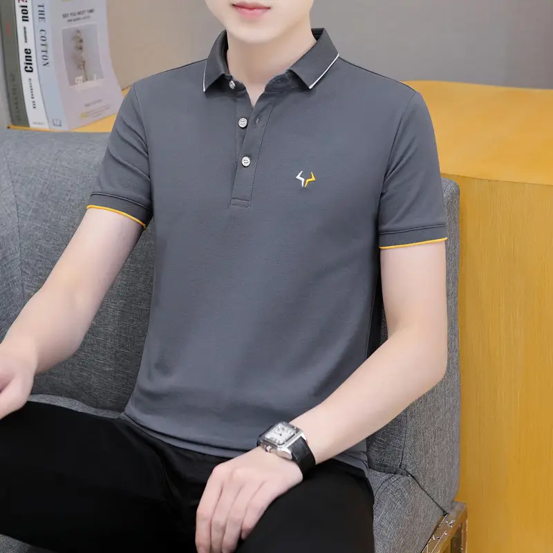 2025 Men's Light Blue Korean Polo T-Shirt Short Sleeve - Image 16