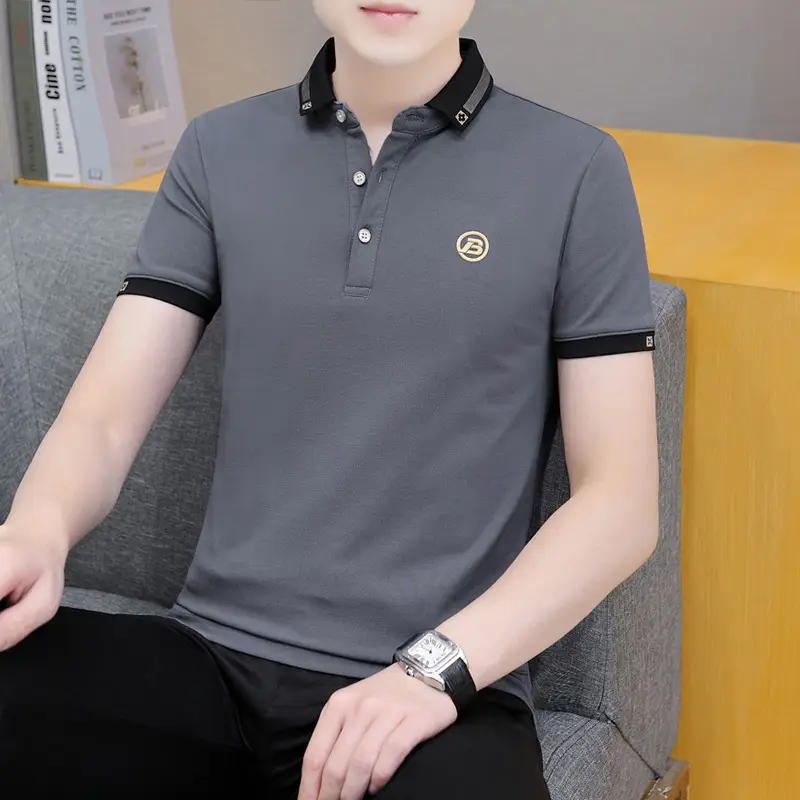 2025 Men's Light Blue Korean Polo T-Shirt Short Sleeve - Image 19