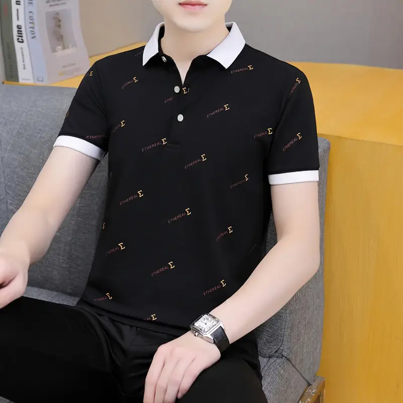 2025 Men's Light Blue Korean Polo T-Shirt Short Sleeve - Image 2