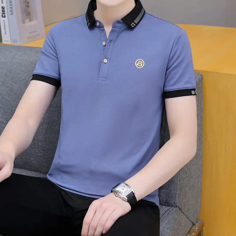 2025 Men's Light Blue Korean Polo T-Shirt Short Sleeve - Image 20