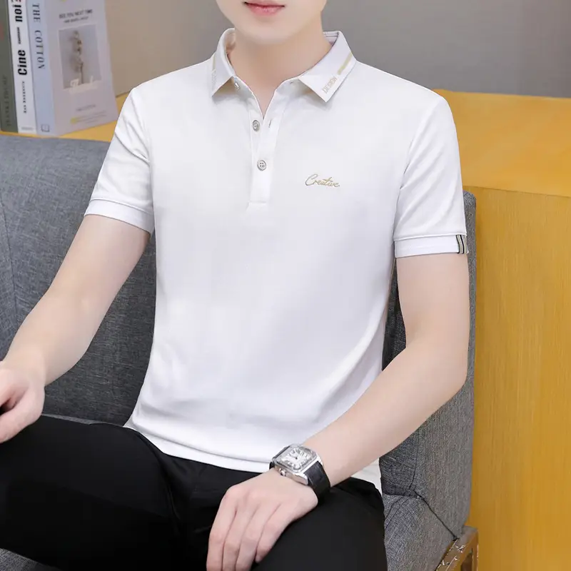 2025 Men's Light Blue Korean Polo T-Shirt Short Sleeve - Image 21