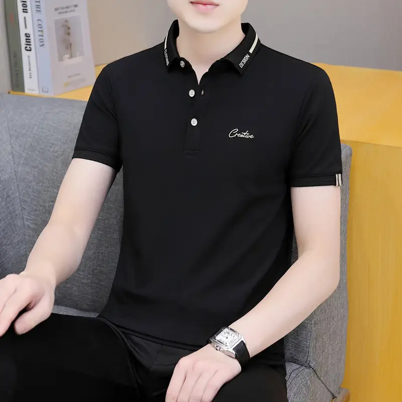2025 Men's Light Blue Korean Polo T-Shirt Short Sleeve - Image 22