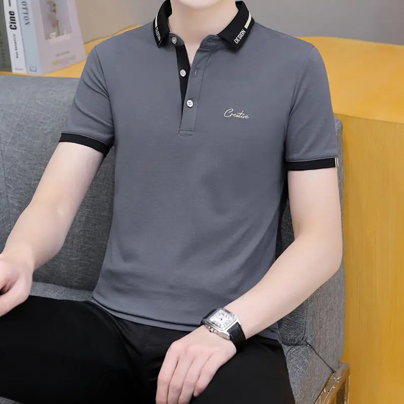 2025 Men's Light Blue Korean Polo T-Shirt Short Sleeve - Image 23