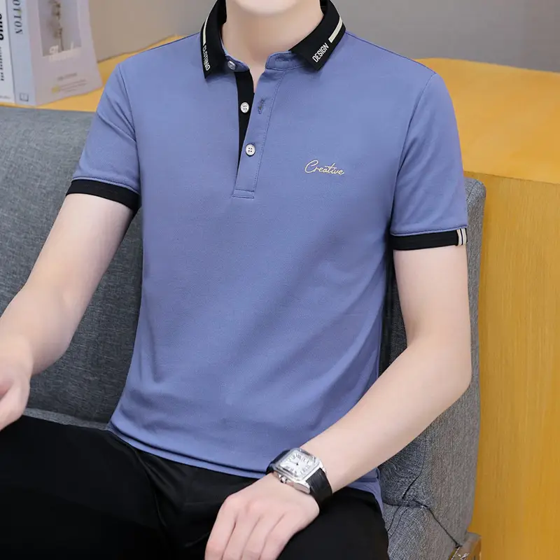 2025 Men's Light Blue Korean Polo T-Shirt Short Sleeve - Image 24