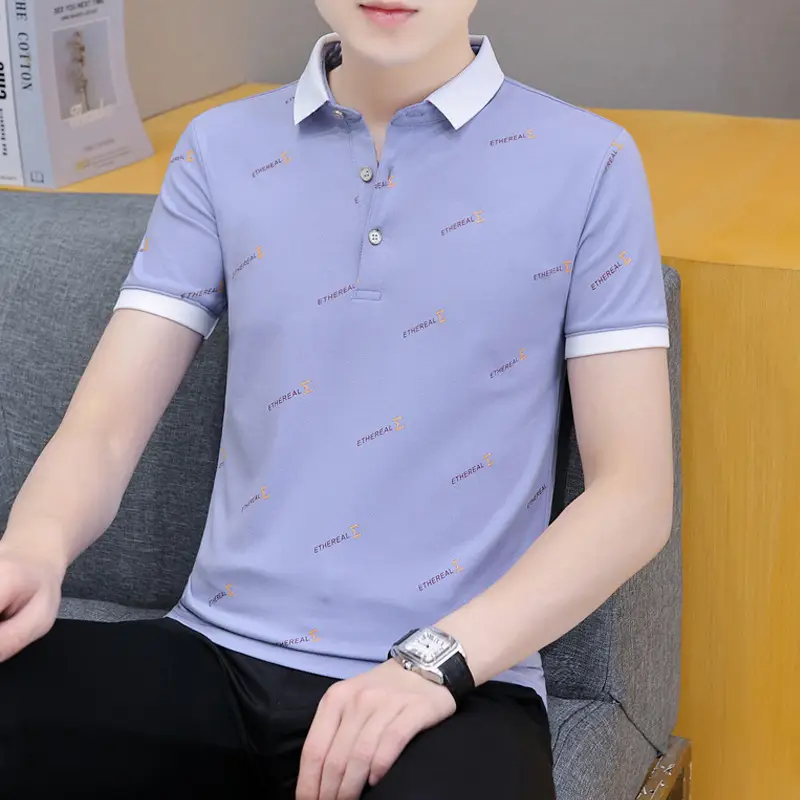 2025 Men's Light Blue Korean Polo T-Shirt Short Sleeve - Image 3