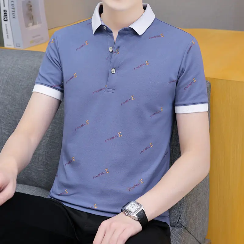 2025 Men's Light Blue Korean Polo T-Shirt Short Sleeve - Image 4