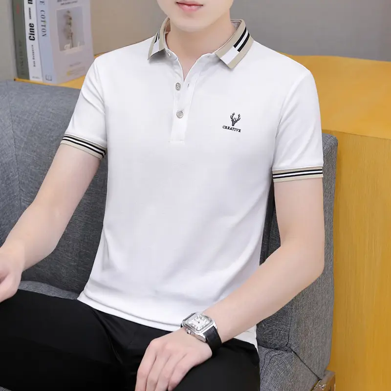 2025 Men's Light Blue Korean Polo T-Shirt Short Sleeve - Image 5