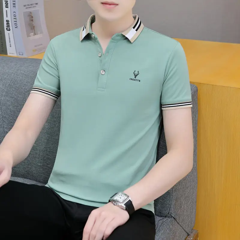 2025 Men's Light Blue Korean Polo T-Shirt Short Sleeve - Image 8