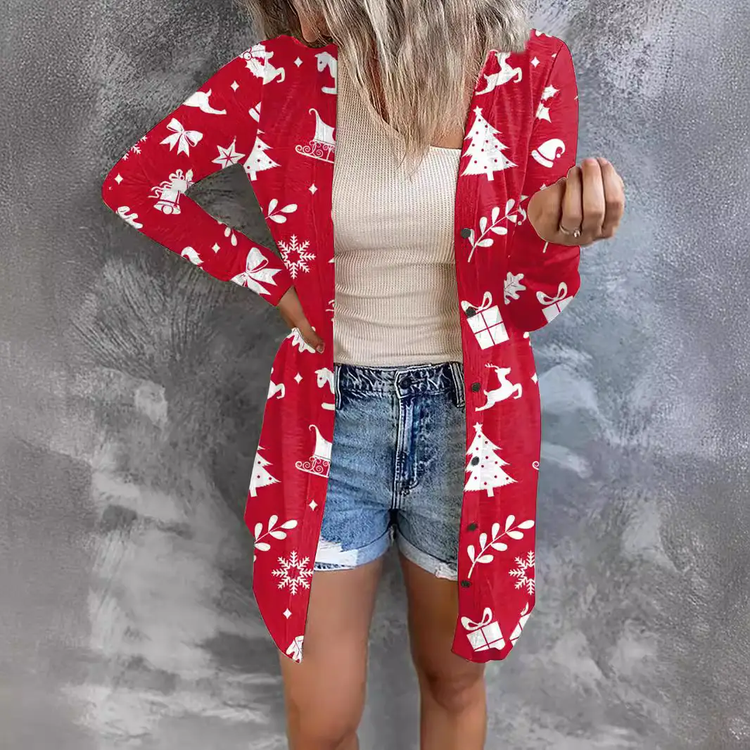 Women's Printed Cardigan Coat Winter Casual Loose Top - Image 6