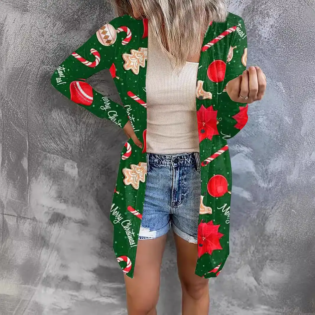 Women's Printed Cardigan Coat Winter Casual Loose Top - Image 8