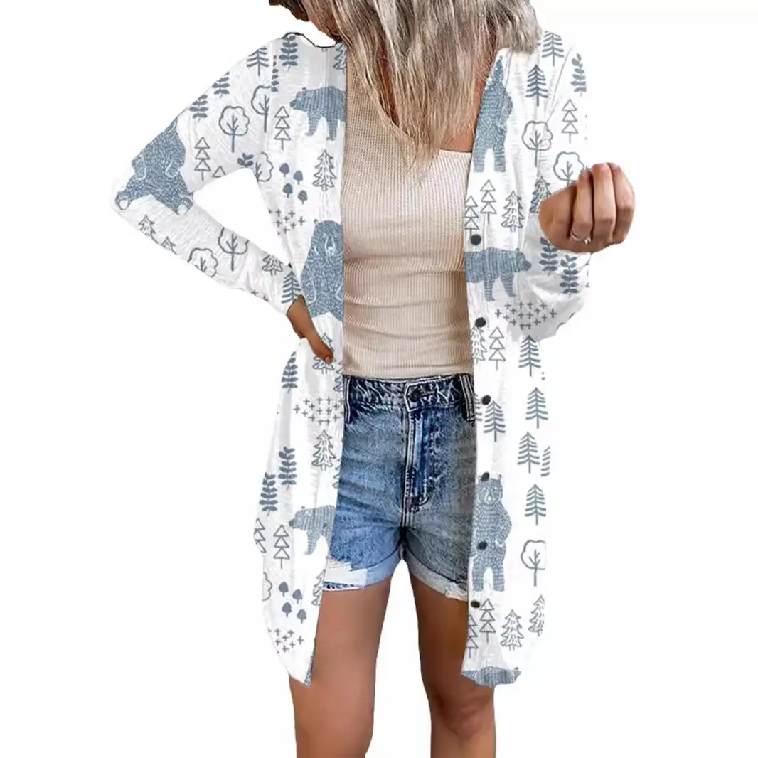 Women's Printed Cardigan Coat Winter Casual Loose Top - Image 9
