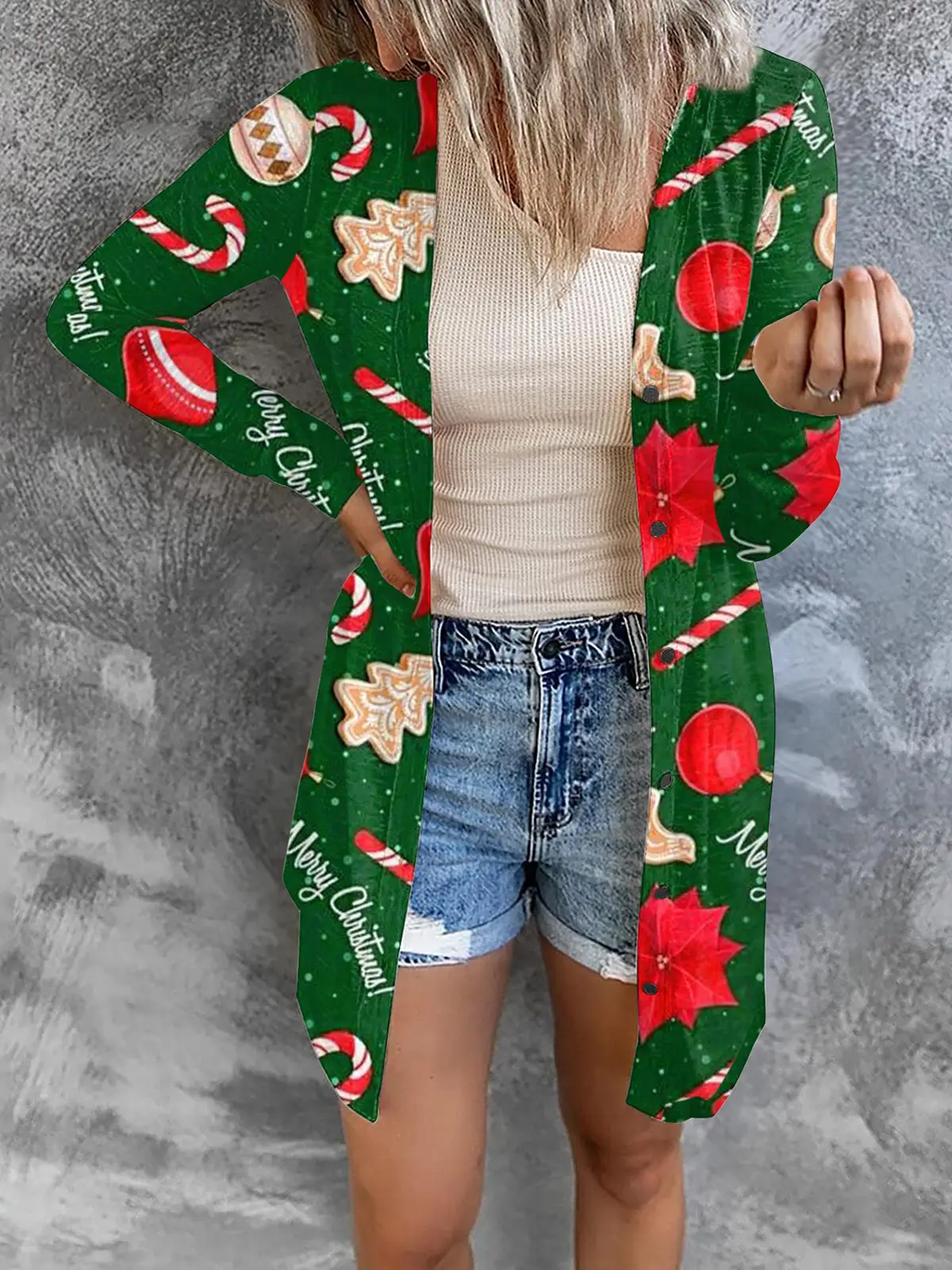 Women's Printed Cardigan Coat Winter Casual Loose Top - Image 3