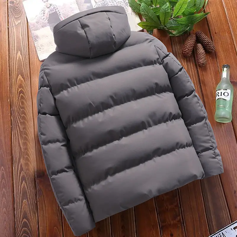 Men's Hooded Cotton Puffer Coat Grey Winter 2022 - Image 5