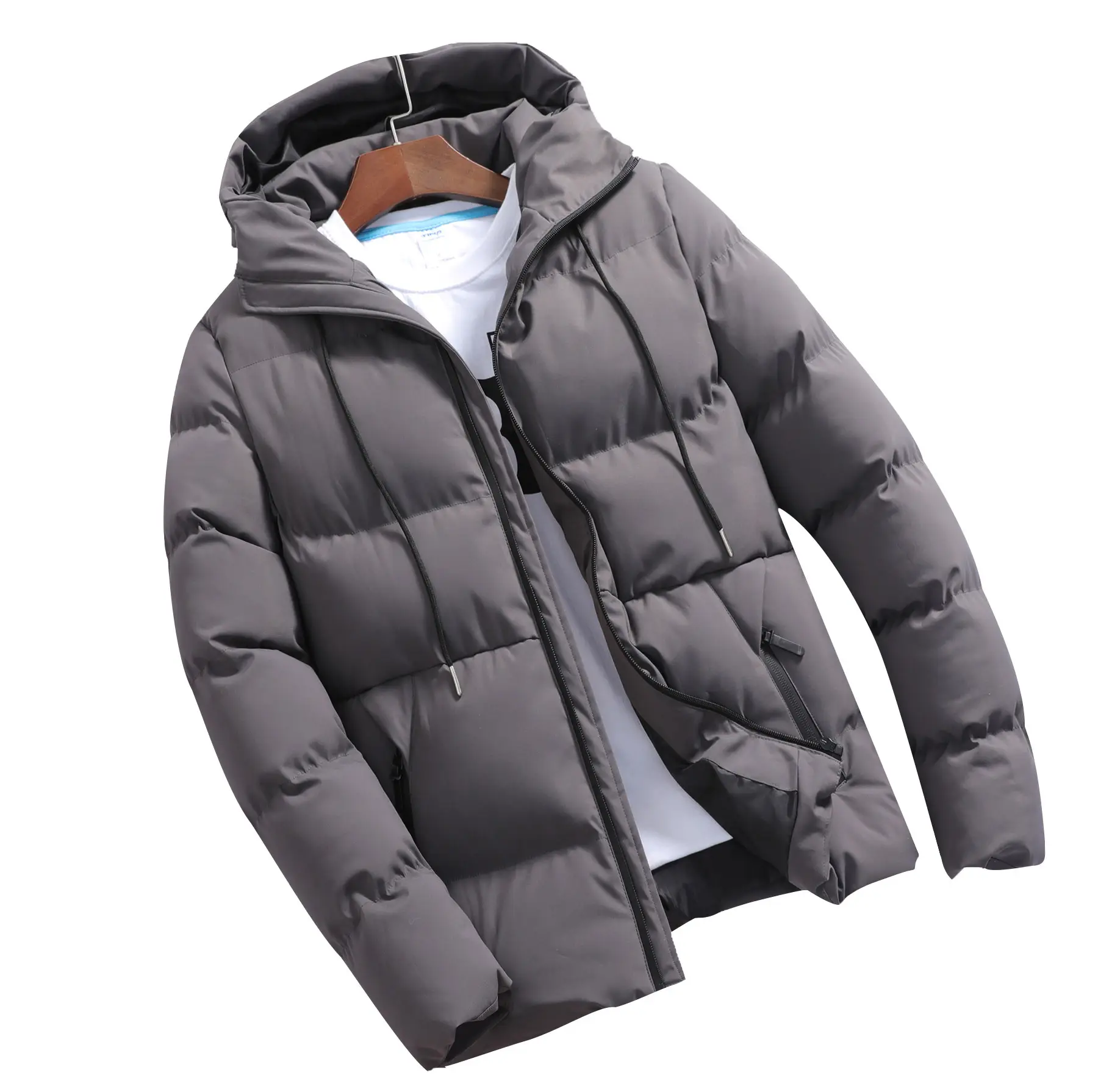 Men's Hooded Cotton Puffer Coat Grey Winter 2022 - Image 8