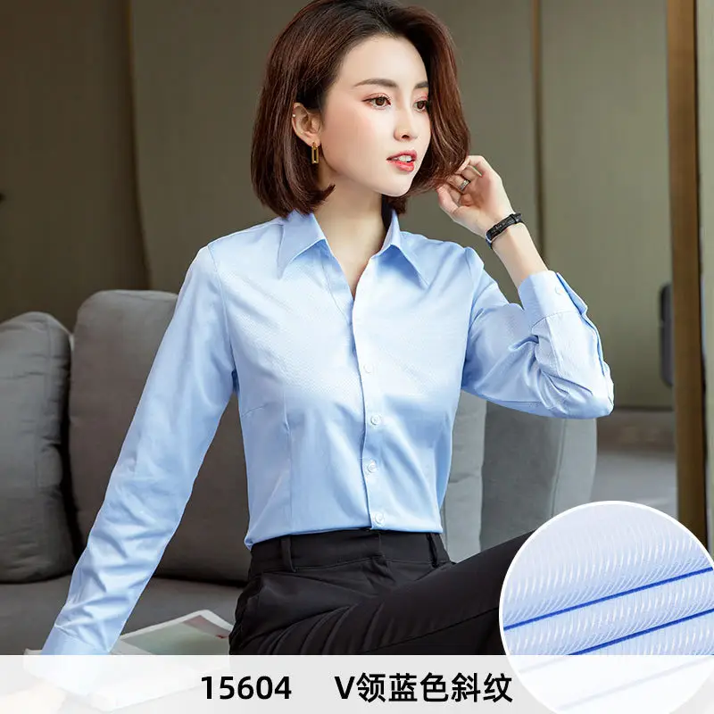 Women's Blue Velvet Button-Down Shirt Short Sleeve Business Wear - Image 21