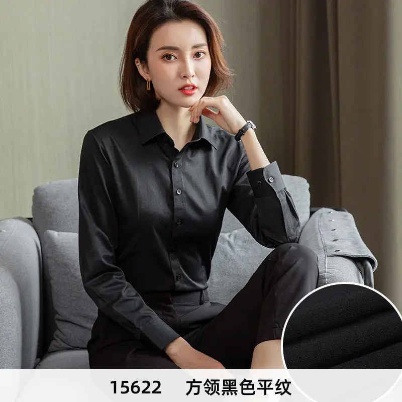 Women's Blue Velvet Button-Down Shirt Short Sleeve Business Wear - Image 22