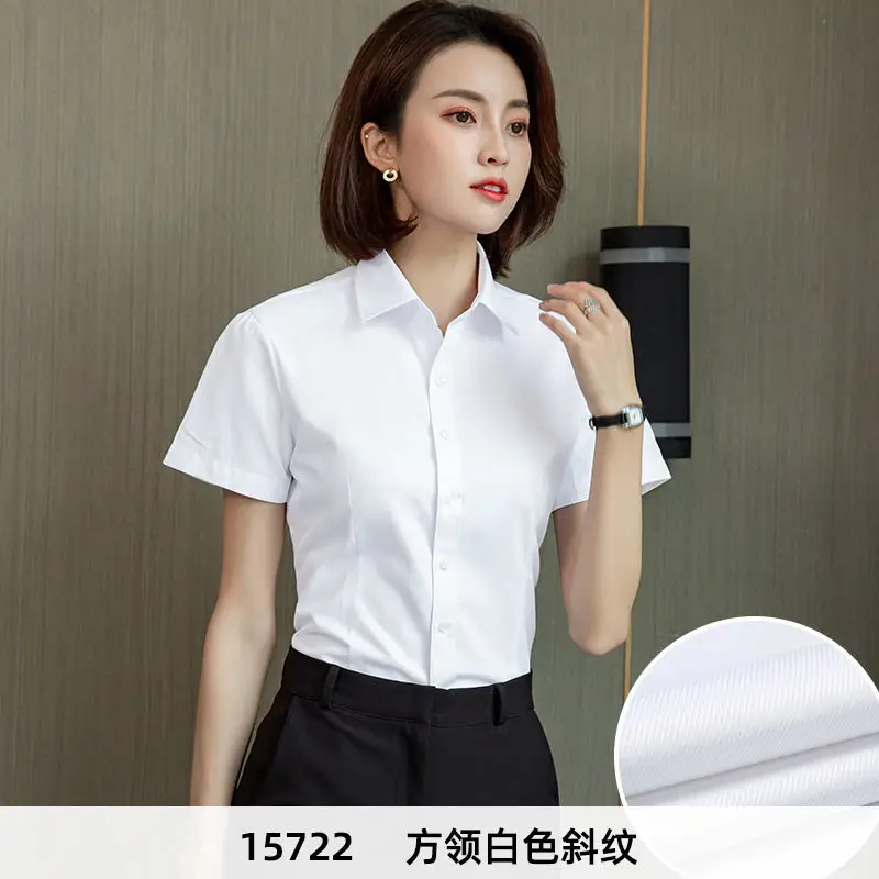 Women's Blue Velvet Button-Down Shirt Short Sleeve Business Wear - Image 13