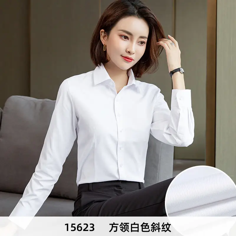 Women's Blue Velvet Button-Down Shirt Short Sleeve Business Wear - Image 4