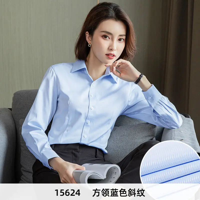 Women's Blue Velvet Button-Down Shirt Short Sleeve Business Wear - Image 6