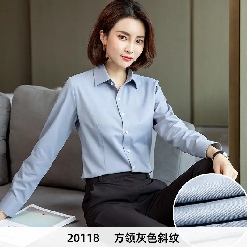 Women's Blue Velvet Button-Down Shirt Short Sleeve Business Wear - Image 9