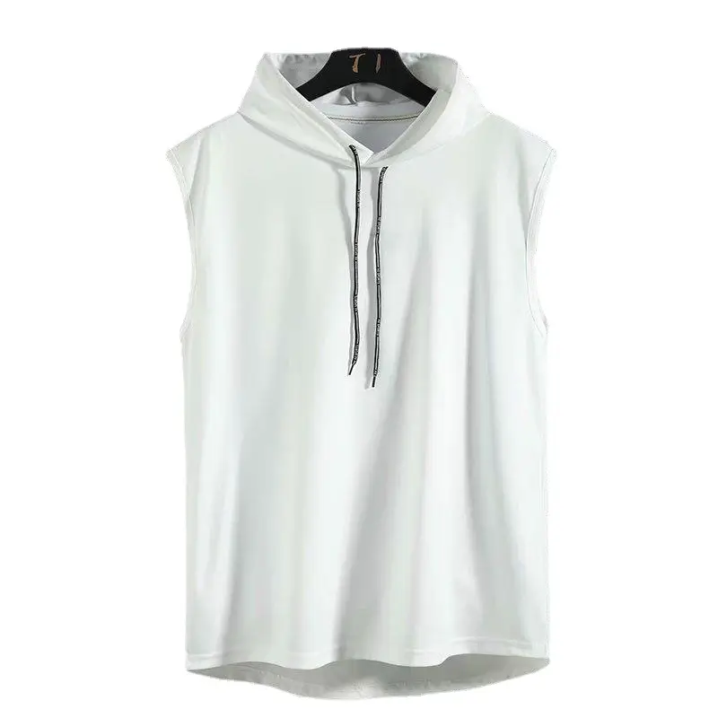 Men's White Sleeveless Hooded T-Shirt