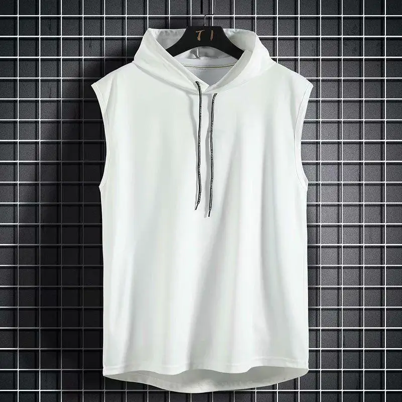 Men's White Sleeveless Hooded T-Shirt