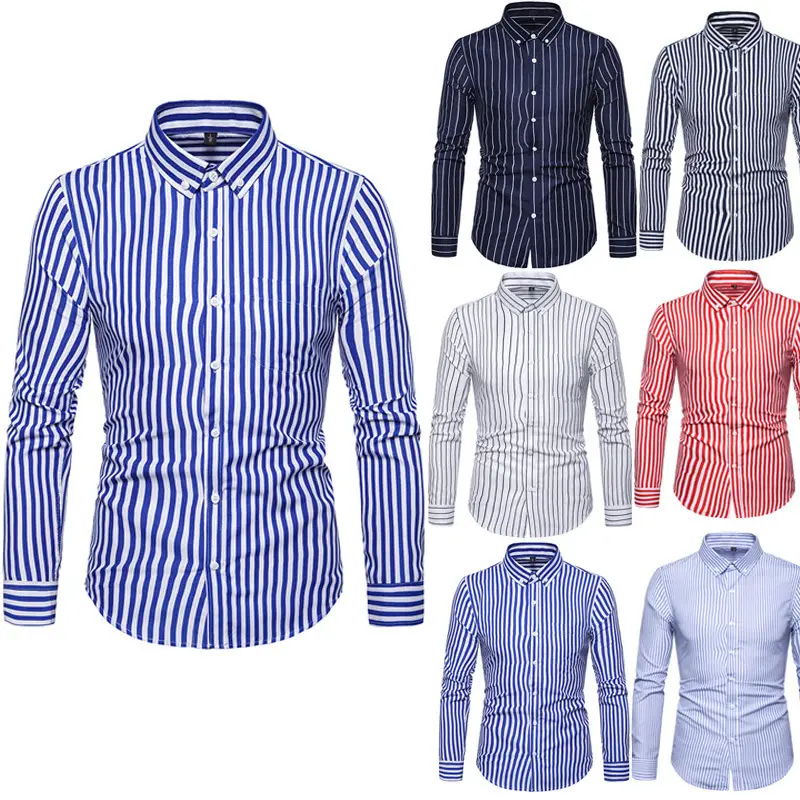 Men's Striped Long Sleeve Shirt Cotton Polyester - Image 7