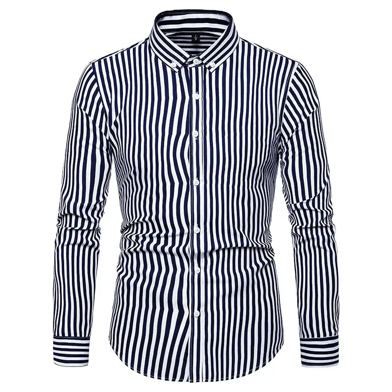 Men's Striped Long Sleeve Shirt Cotton Polyester - Image 8